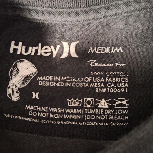 Y2K Hurley T-Shirt Black Abstract Grunge Skater Surfer Short Sleeve Size Medium - Picture 4 of 7